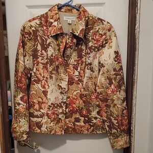 Coldwater Creek Women's Floral Blazer - Brown and Cream